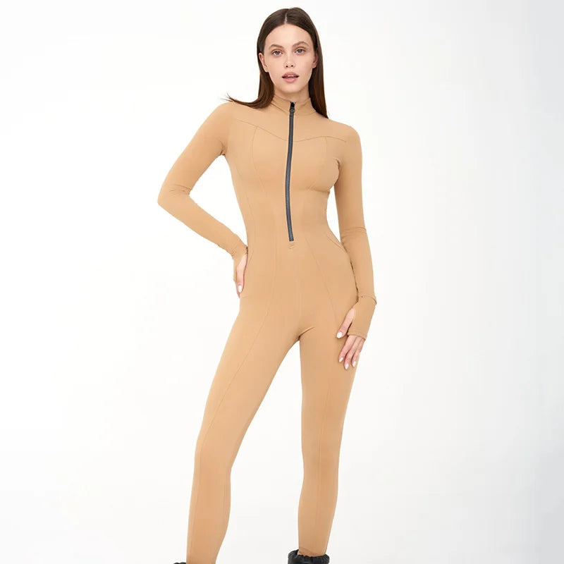 Zipper Long Sleeve Tight Hip-Lift Jumpsuit