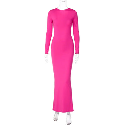 Summer New Fashion Sexy V-Neck Slim Pleated Solid Color Long Sleeve Dress