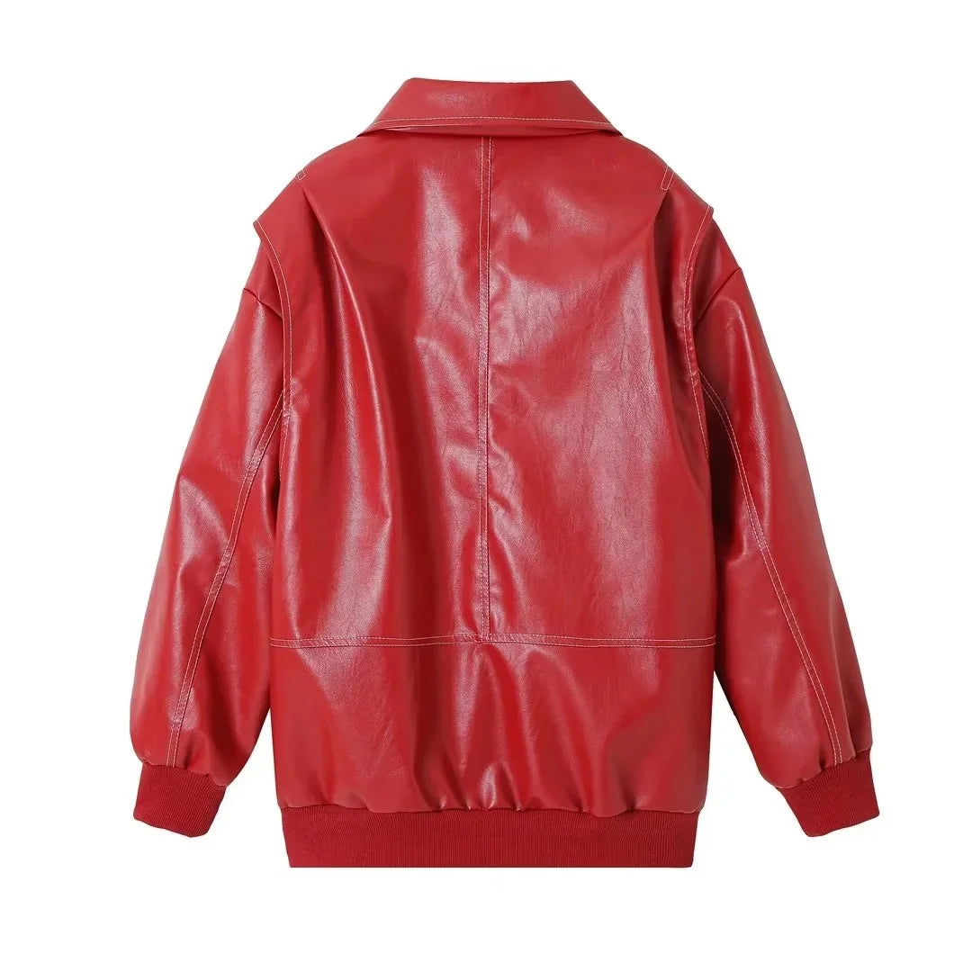 Leather Jacket with Long Sleeves and Zipper