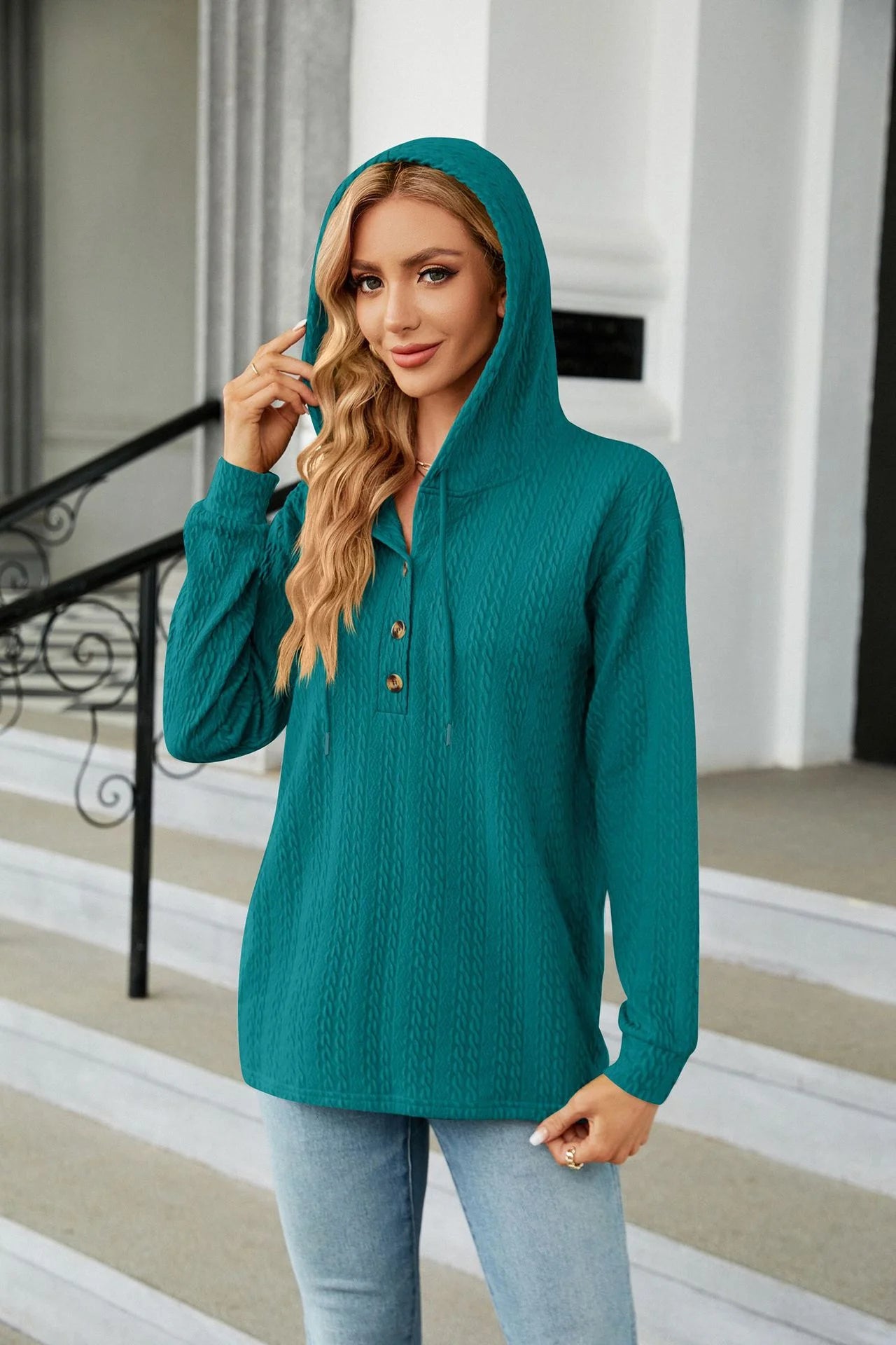 Sweater With Buttons And Hood