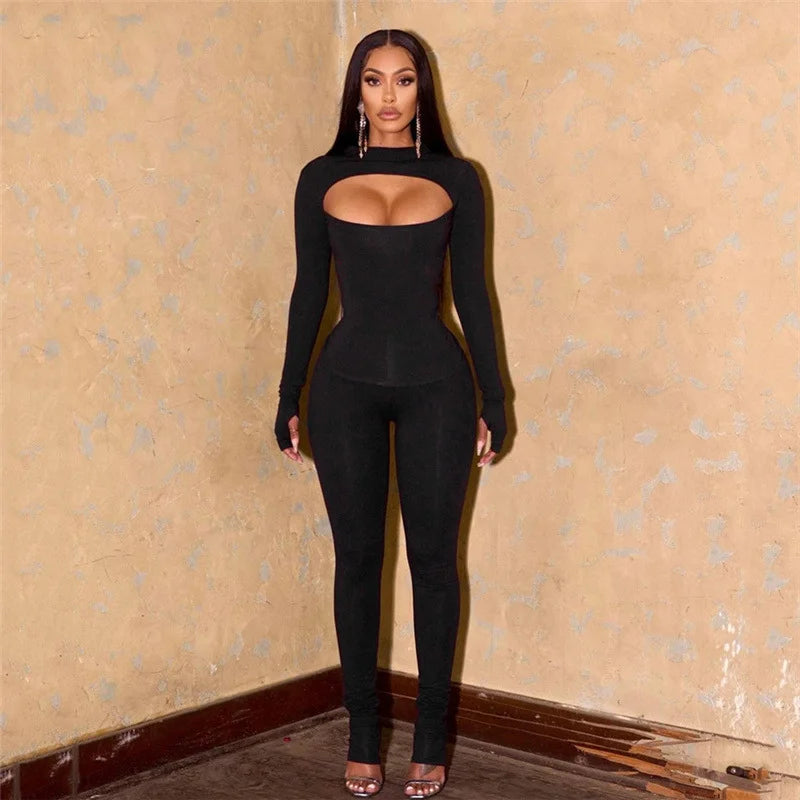 High Waist Tight Pants Suit with Long Sleeve Top