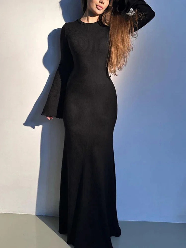 Clothes Women’s Bodydress Round Neck Long Sleeve Dress High Wais Long Skirt