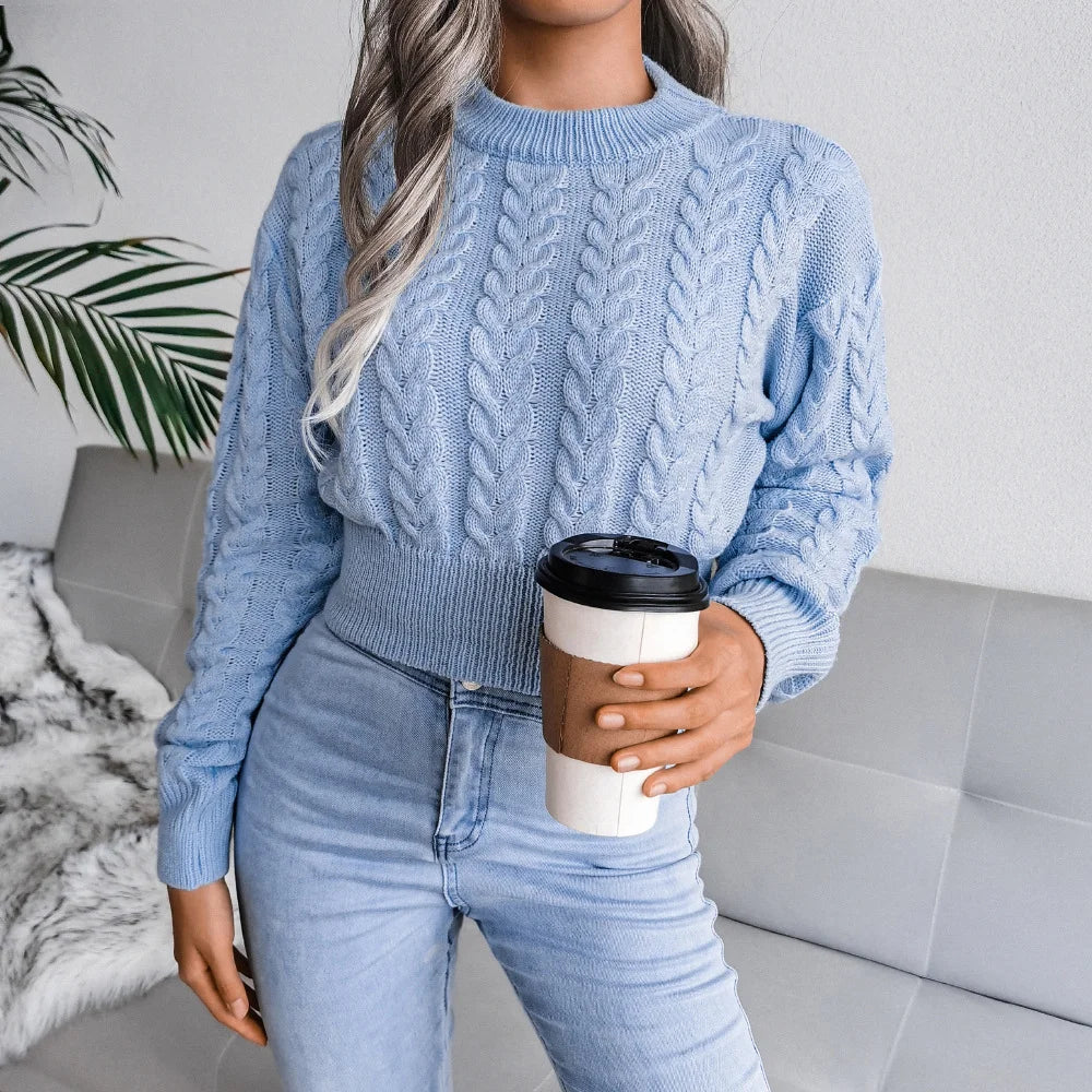 Twist Waist Knitted Crop Top Sweater Women’s Clothing