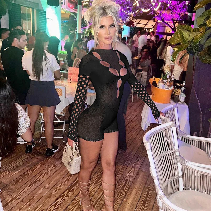 Long Sleeve Round Neck Short Jumpsuit