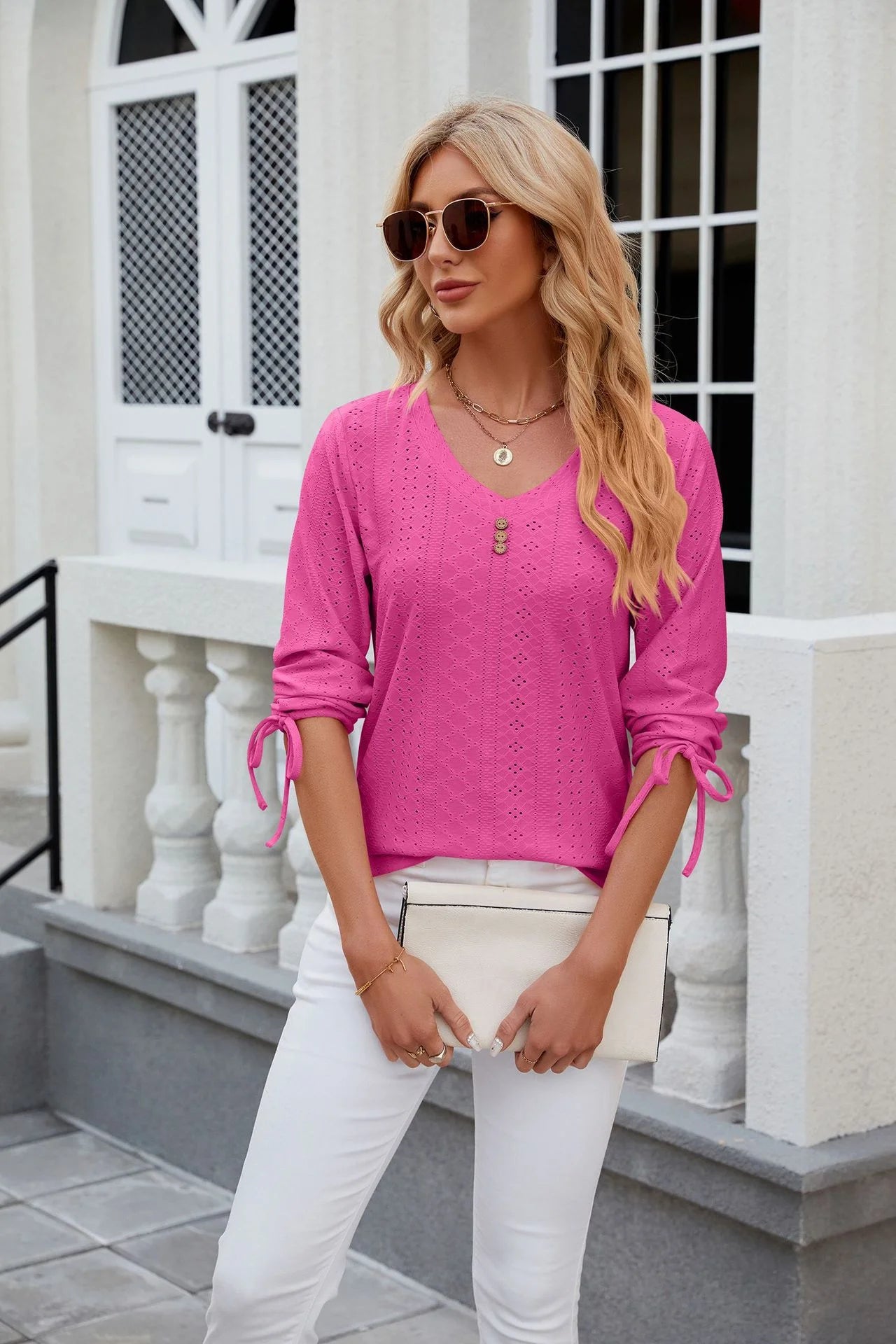 Loose Long Sleeve V Neck Blouse