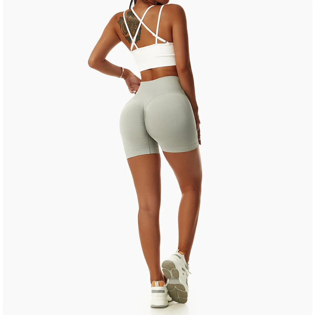 High Waist Running Gym Shorts Tight Fit Seamless Gym Shorts