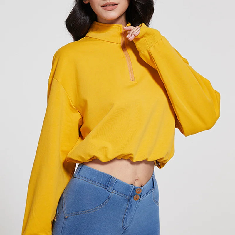 Stand Collar Fitness Sweatshirt Women’s Loose Zipper