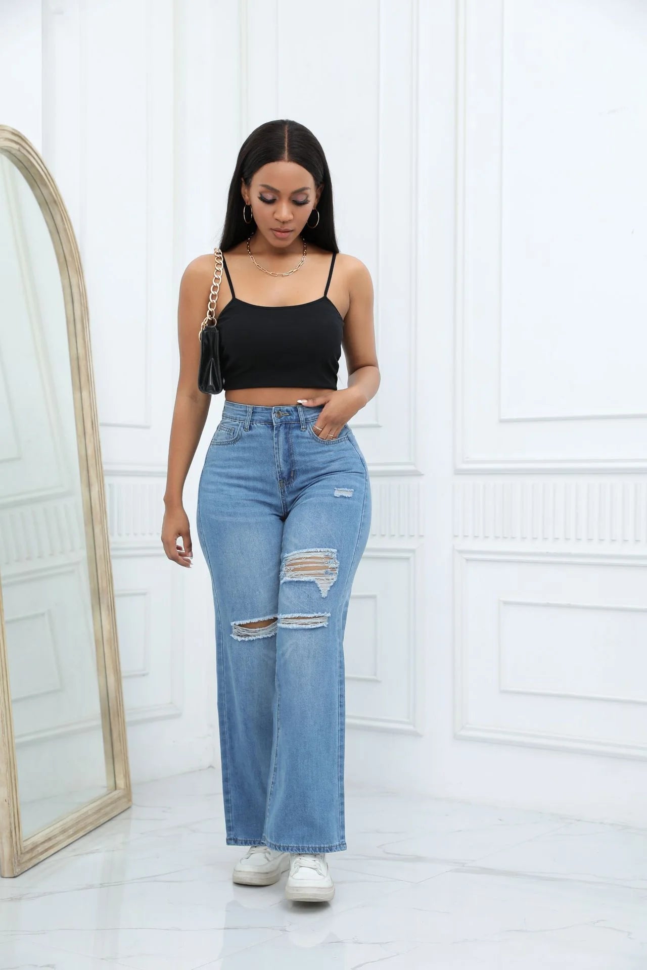 Wide Leg Ripped Jeans