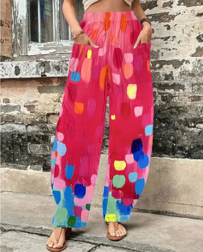 High Waisted Pocket Printed Long Pants and Wide Leg Pants