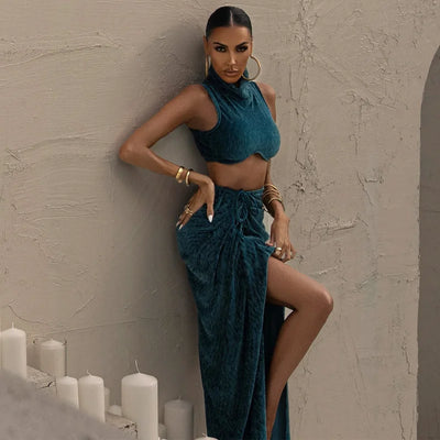 Set With Sleeveless Top And Long Skirt With Leg Opening