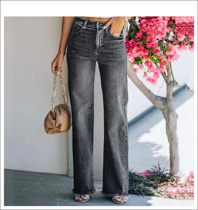 Washed Wide Leg Pants With Holes