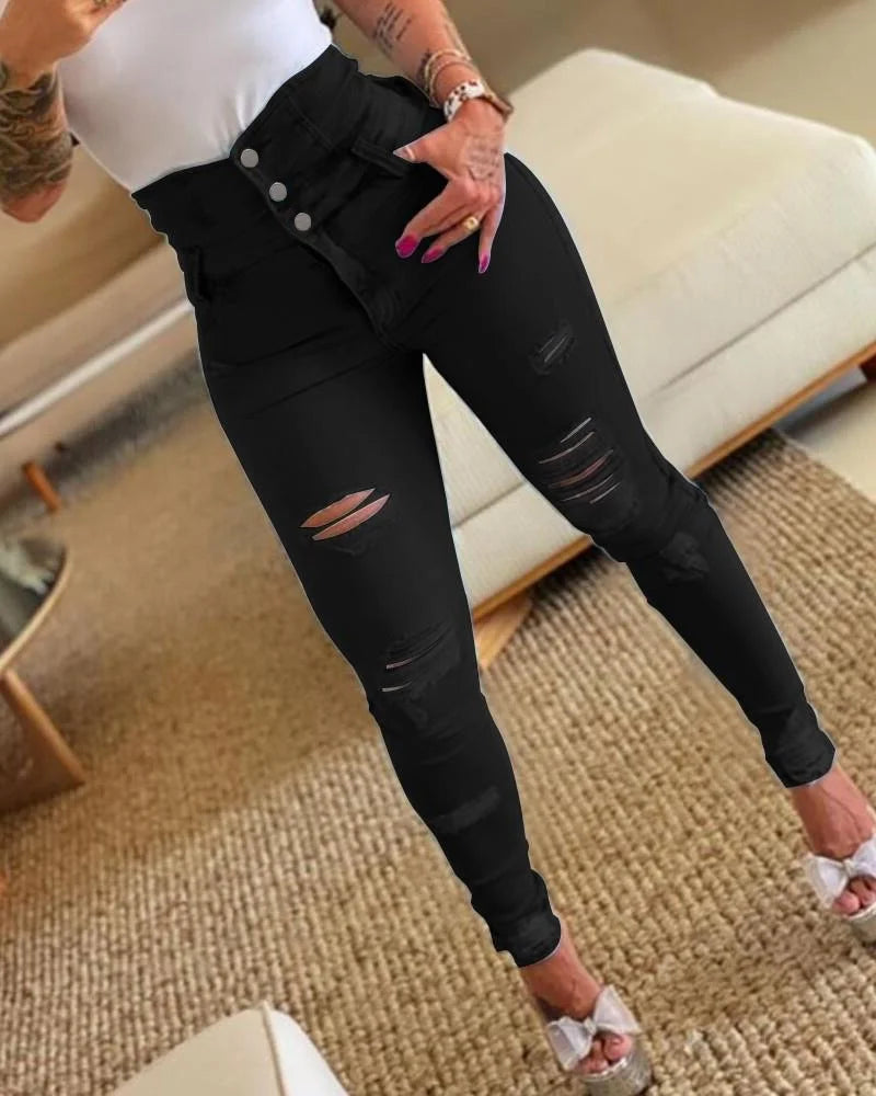 High Waisted Distressed Skinny Jeans