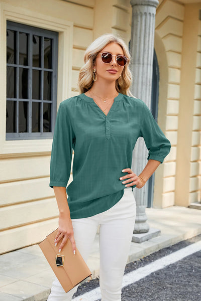 V Collar Loose Five Sleeve Blouse Woman