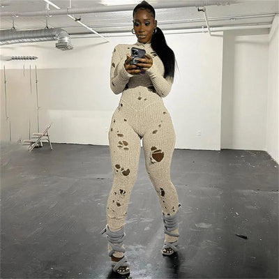 Fashion Casual Knitting Hole Hollowed Out High Waisted Pants Tights