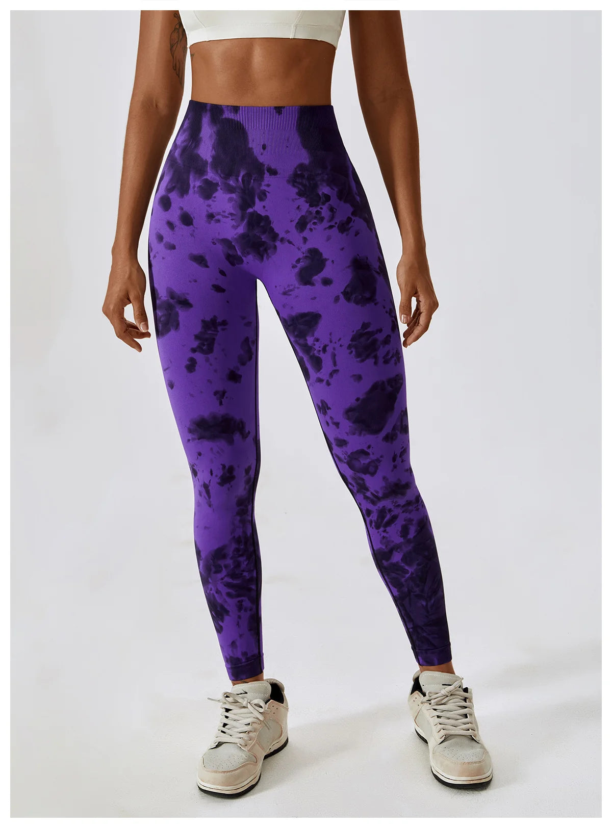 Seamless High Waist Sports Pants with Tie-Dye Effect