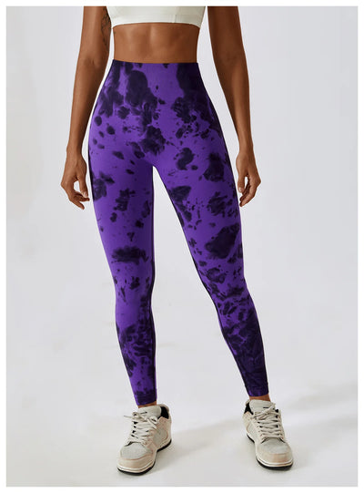 Seamless High Waist Sports Pants with Tie-Dye Effect