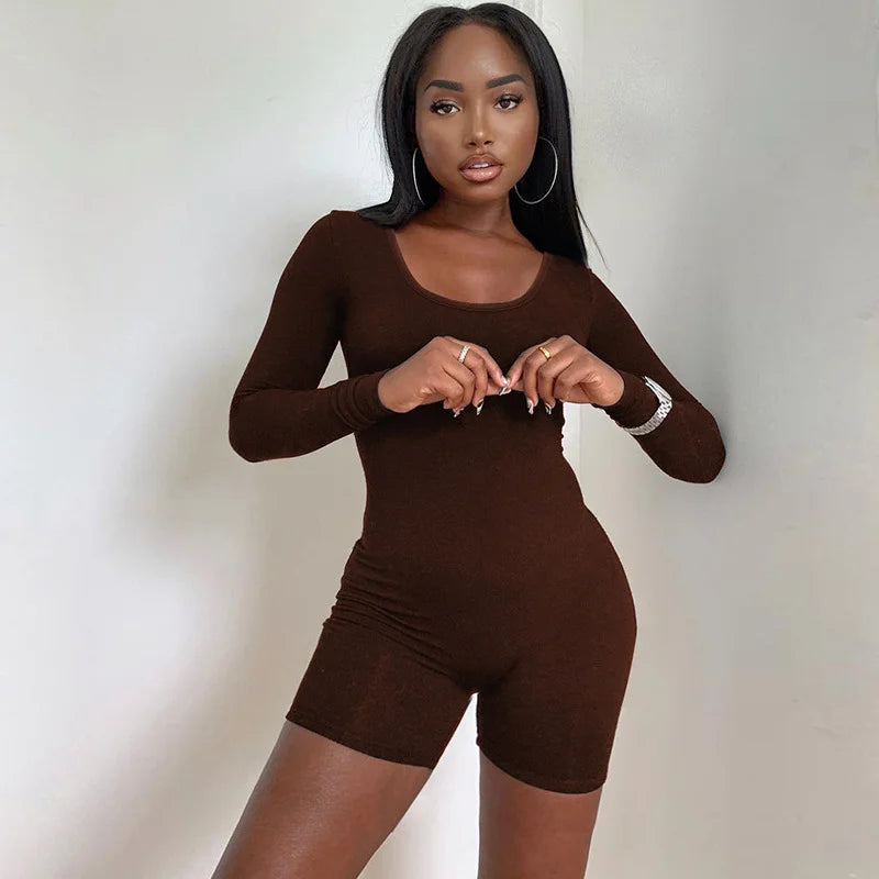 Fashion Solid Color Slim Fit Sports Long Sleeve Jumpsuit