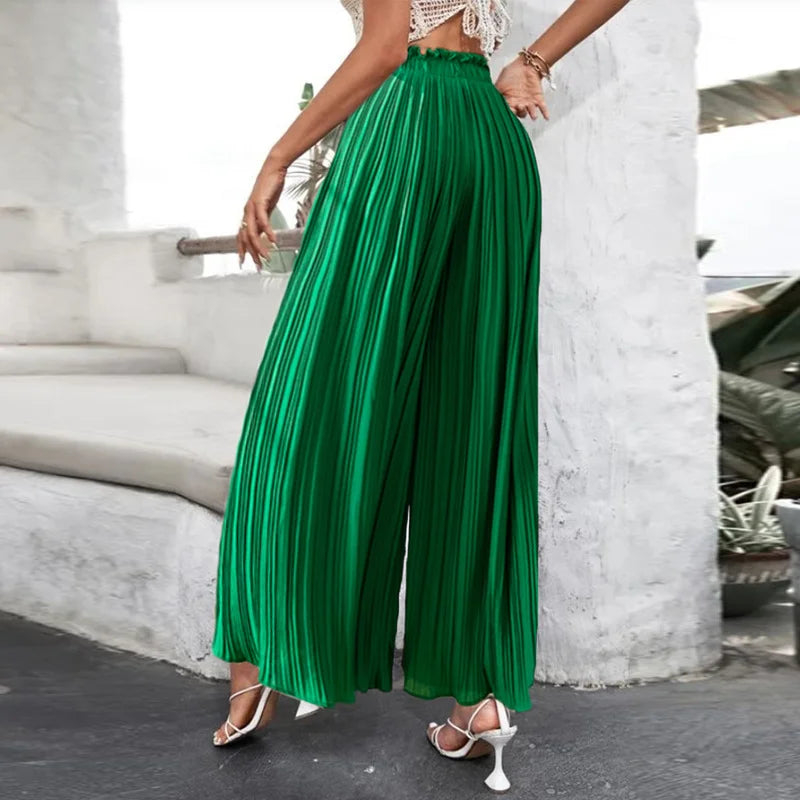 Draped Pleated Wide Leg Pants