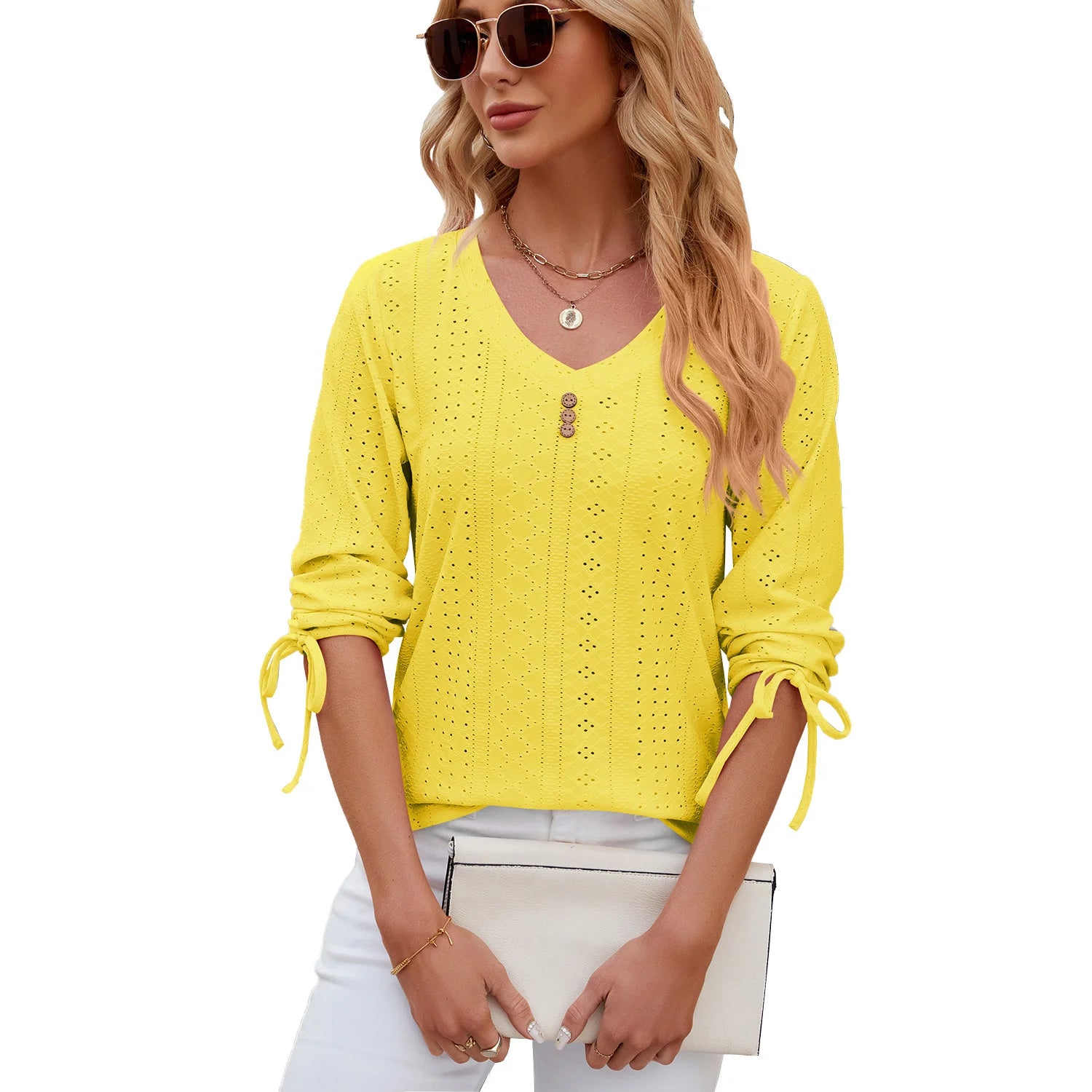 Loose Long Sleeve V Neck Blouse