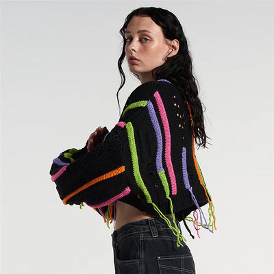 Knitwear Color Blocked Tassels Versatile Casual Sweater
