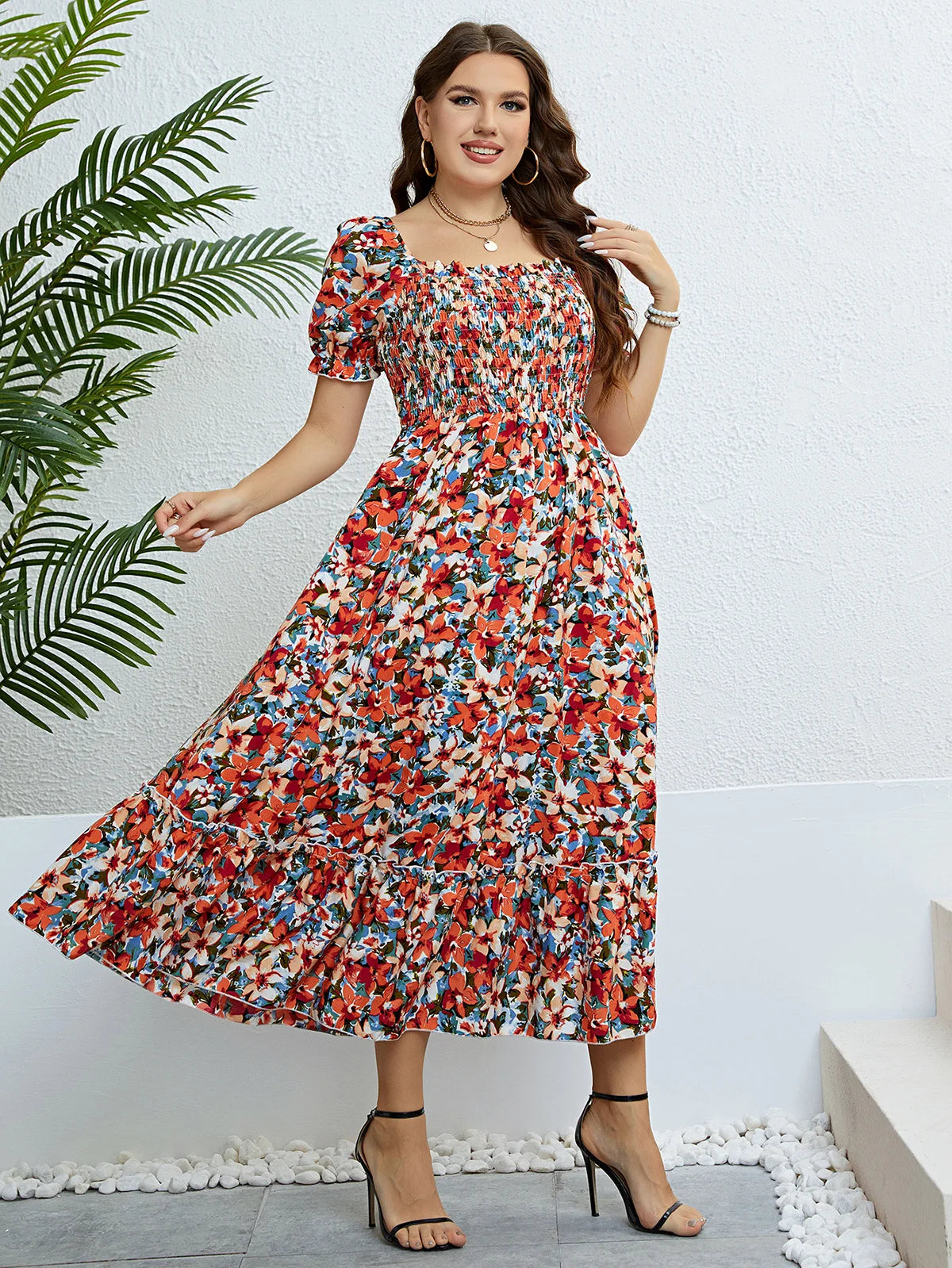 Summer Floral One Shoulder Waist Slimming Dress