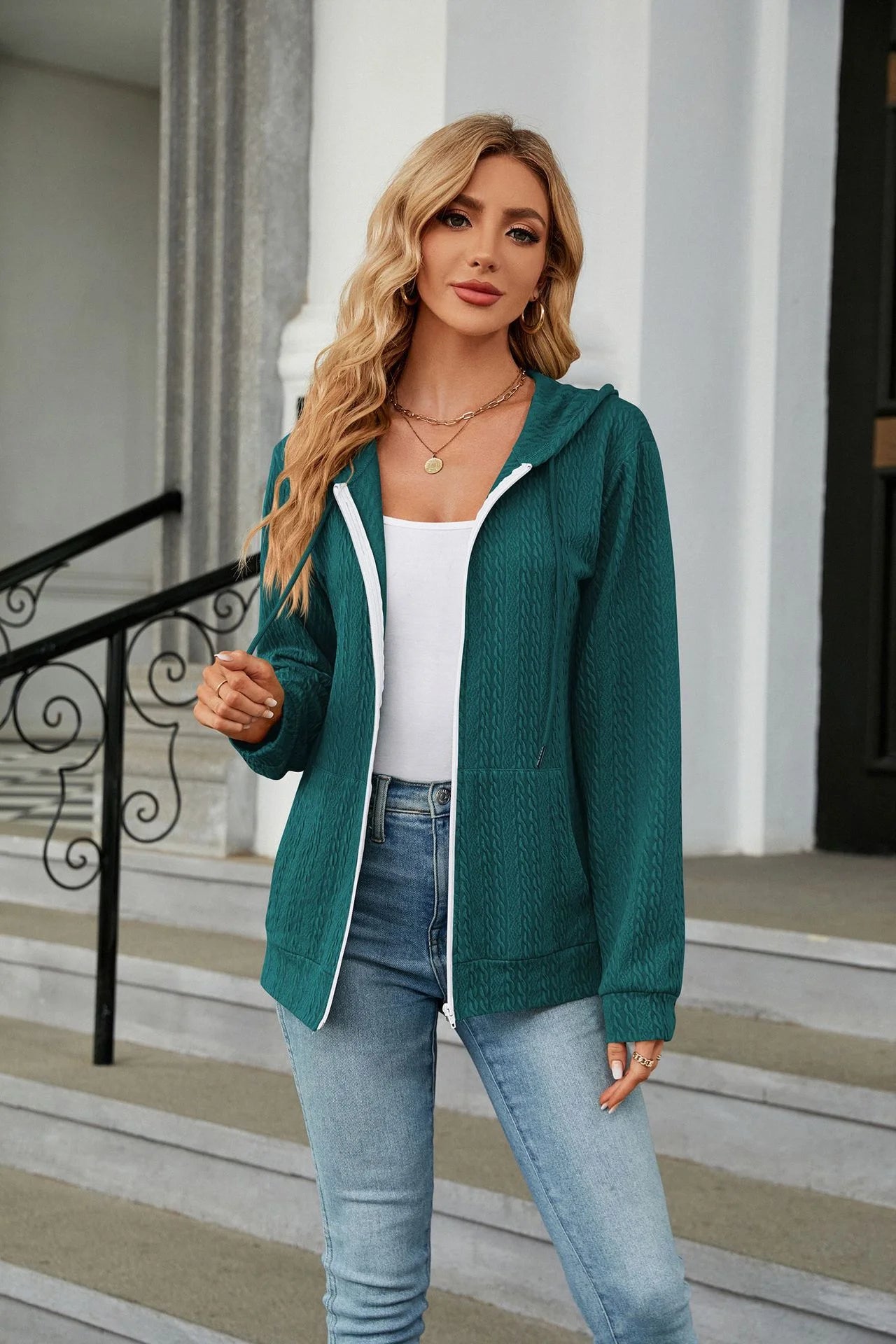 Hooded Zipper Cardigan