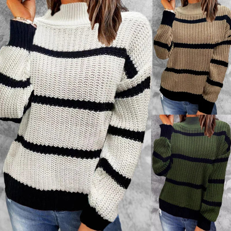 Contrast Striped Sweater Knitted Pullover
