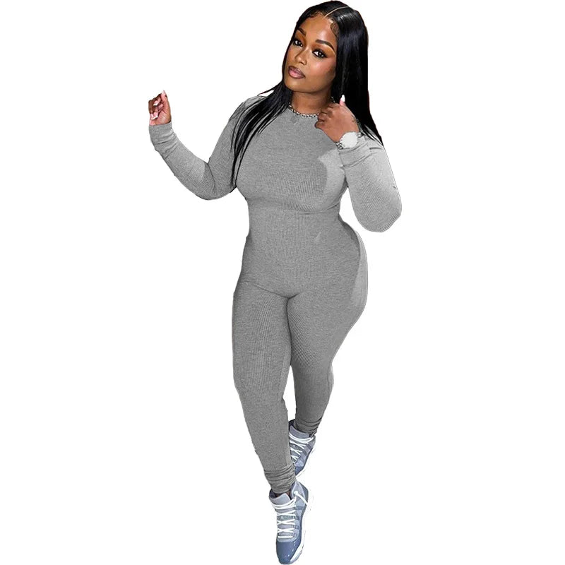 Solid Color High Waisted Tight Sports Bodybuilding Jumpsuit