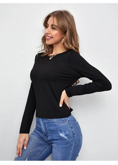Shirt With Bottom Cover Tie Up T-Shirt Long Sleeved Knit Sweater