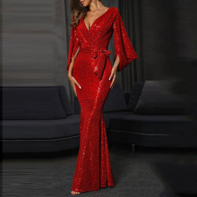 Solid Color Sequins Long Dress