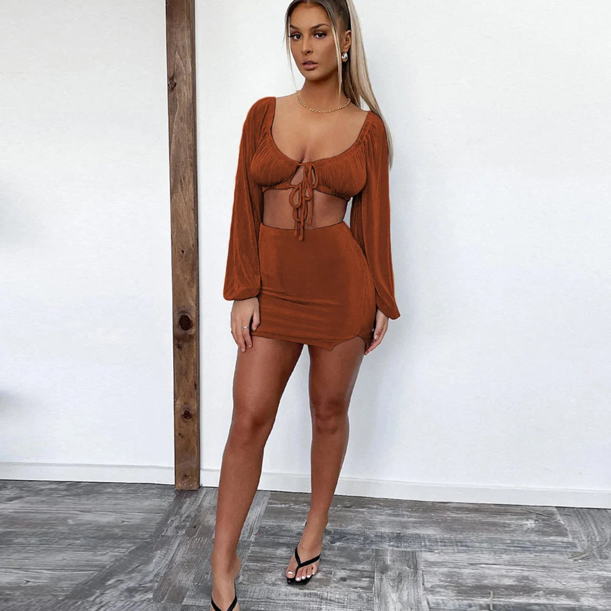 Long Sleeve Top And Mini Skirt Set