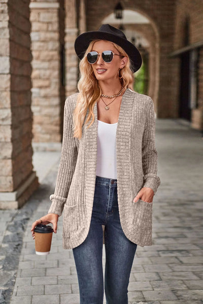 Burst Pure Color Pit Strip Sanding Casual Stitching Long Sleeved Cardigan Coat
