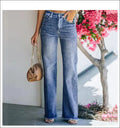 Washed Wide Leg Pants With Holes