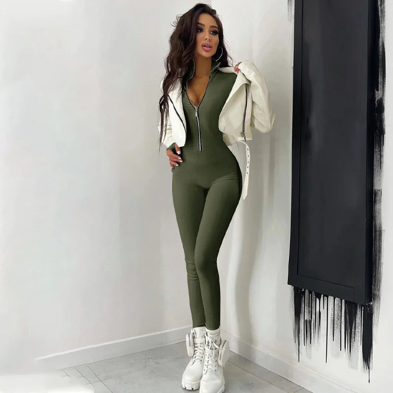 Zipper Waist Slimming Jumpsuit