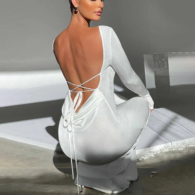 Black And White Tight Backless Long Skirt Dress