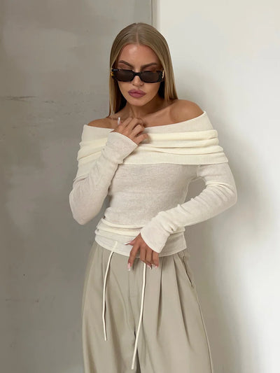 Boat Neck Knitted Sweater