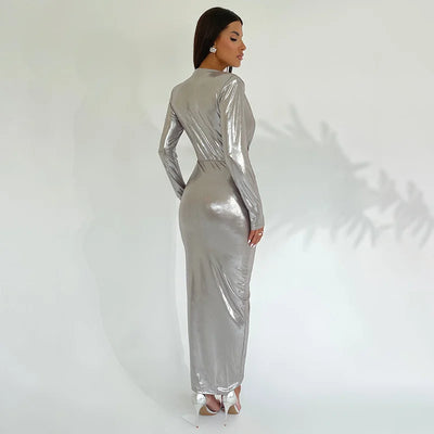 New Sexy Temperament Knitted Coated V Neck Long Sleeve Panel Pleated Hip Leather Skirt