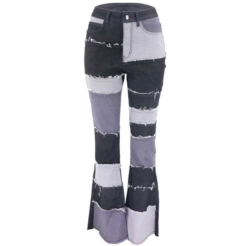 Contrast Patchwork High Waist Jeans