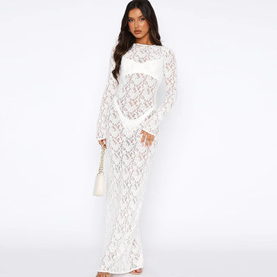 Black And White Lace Dress With Long Skirt