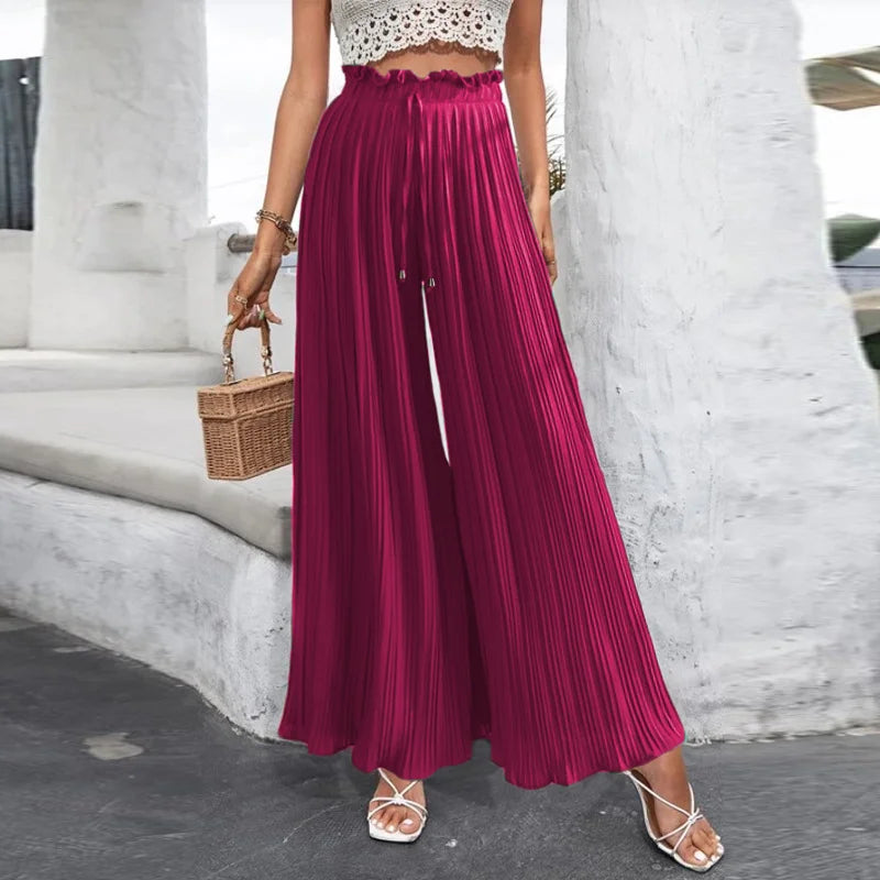 Draped Pleated Wide Leg Pants