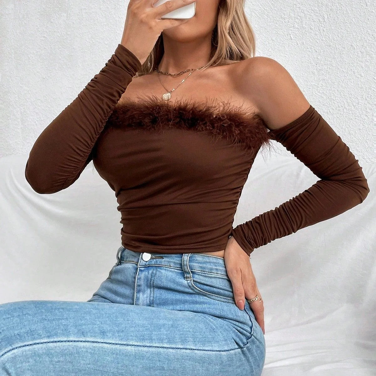 Long Sleeve Top with Straight Neckline