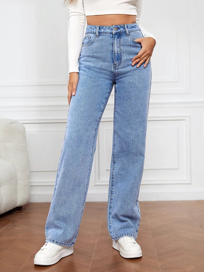 Stretch Wash Denim Fashion Straight Leg Pants Jeans Women’s Pants