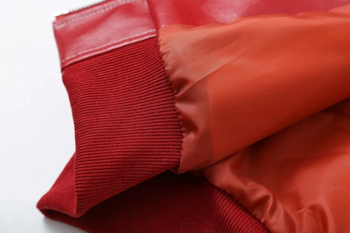 Leather Jacket with Long Sleeves and Zipper