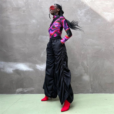High Waist Hip Drape Loose Belt Casual Pants Woman
