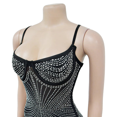 Mesh Hot Diamond Suspender Long Dress