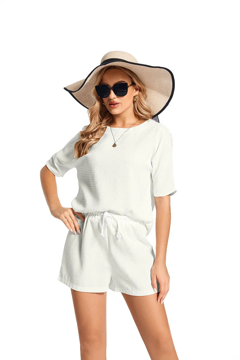 Short Sleeved Set Women’s Trendy Bat Shirt Shorts Two Piece Set