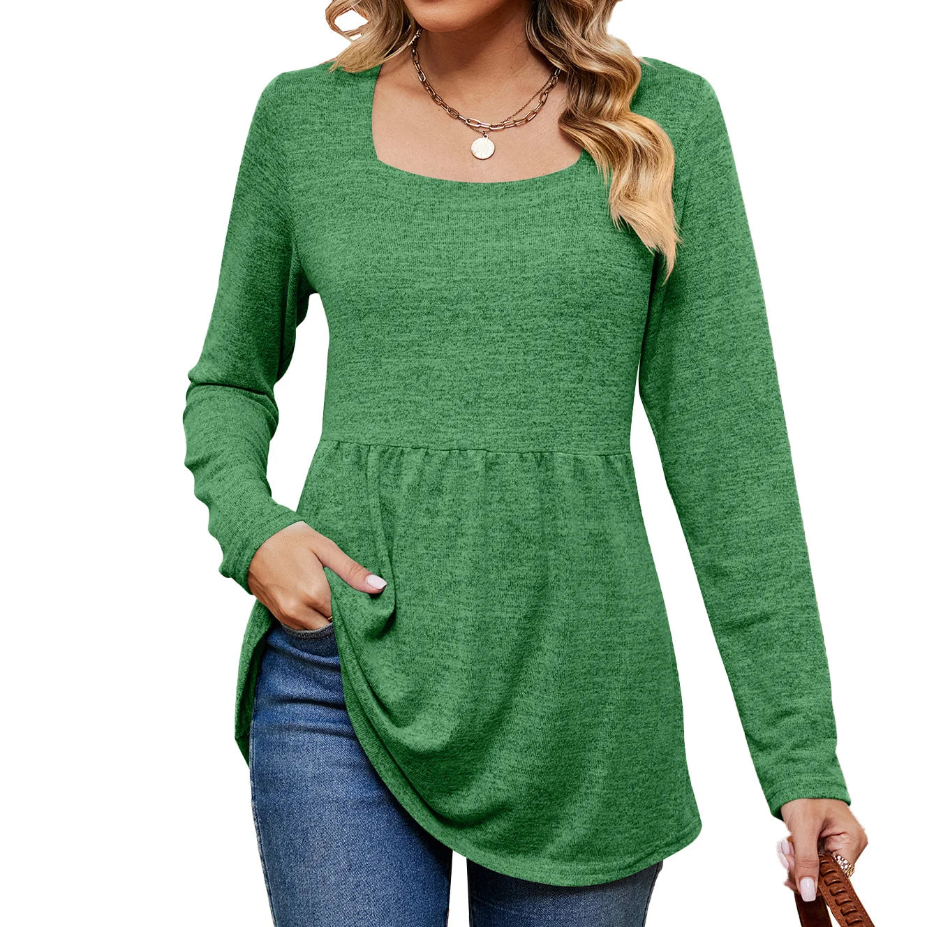 Square Neck Long Sleeve Blouse