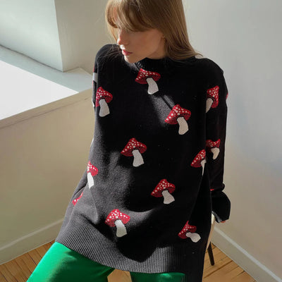 Niche Design Ins Style Mushroom Jacquard Sweater Women’s