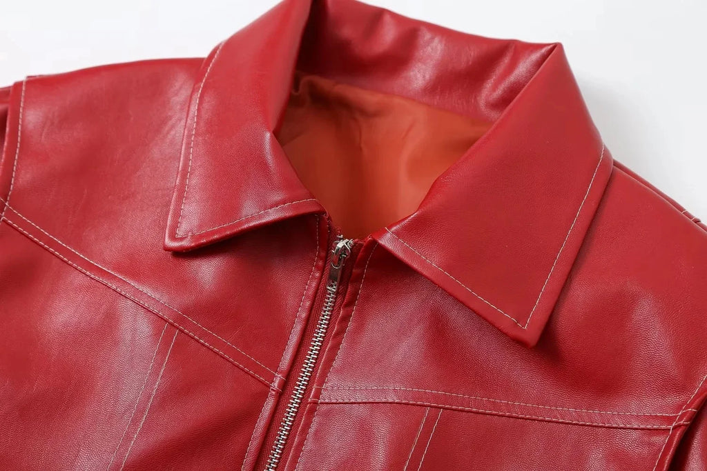 Leather Jacket with Long Sleeves and Zipper
