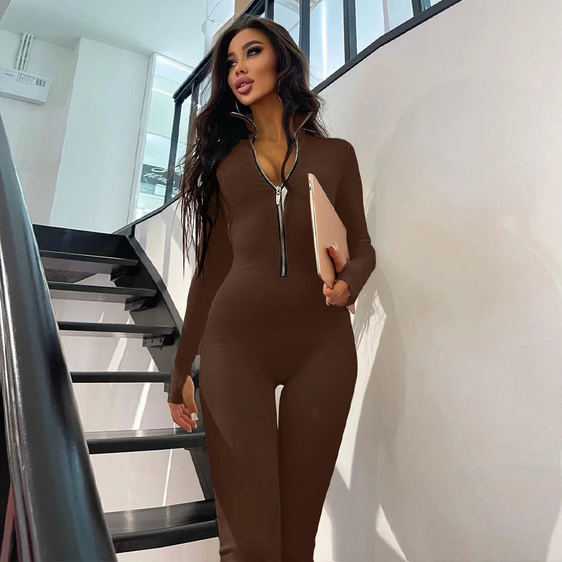 Zipper Waist Slimming Jumpsuit